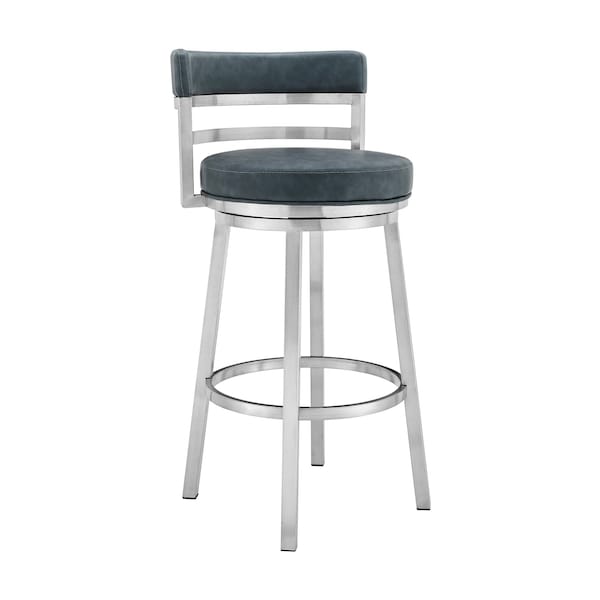 Armen Living Titana 26" Counter Height Swivel Blue Faux Leather and Brushed Stainless Steel Bar Stool 840254335189 - main